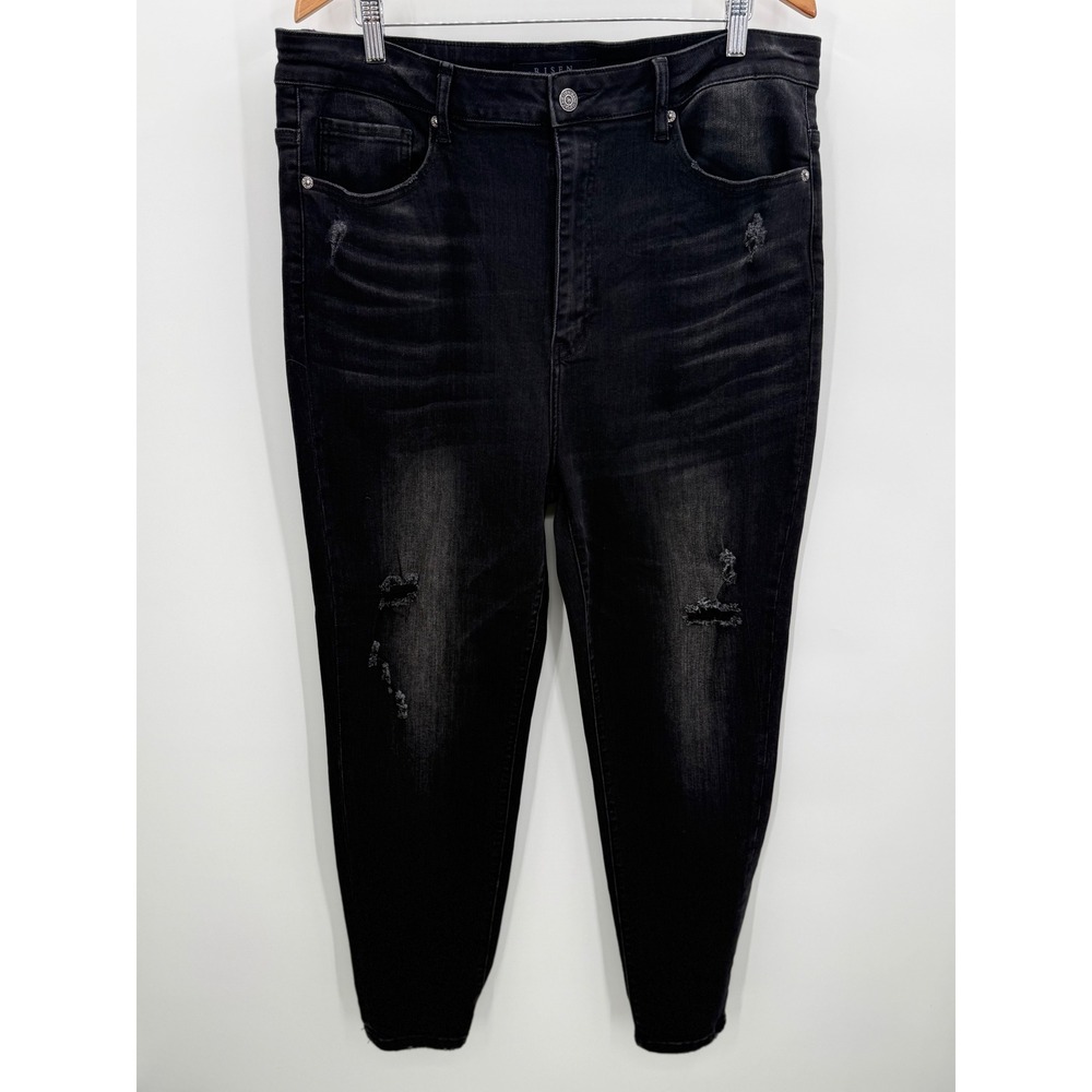 Risen Los Angeles Womens‎ 2XL High Rise Distressed Skinny Jeans Black - Picture 2 of 7